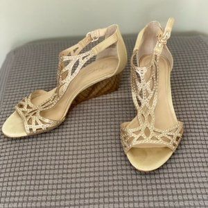 Vince Camuto Gold T-Strap Wedge Sandal